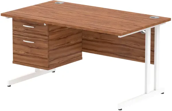 Dynamic Impulse Rectangular Desk with Cantilever Legs and 2 Drawer Fixed Pedestal - 1400 x 800mm - Walnut