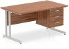 Dynamic Impulse Office Desk with 3 Drawer Fixed Pedestal - 1400 x 800mm - Walnut