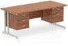 Dynamic Impulse Rectangular Desk with Cantilever Legs, 2 and 3 Drawer Fixed Pedestals - 1800mm x 800mm - Walnut