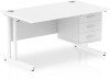 Dynamic Impulse Office Desk with 3 Drawer Fixed Pedestal - 1400 x 800mm - White