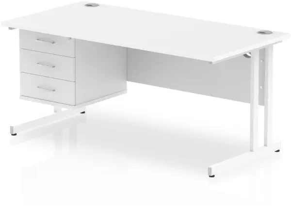 Dynamic Impulse Rectangular Desk with Cantilever Legs and 3 Drawer Fixed Pedestal - 1600 x 800mm - White