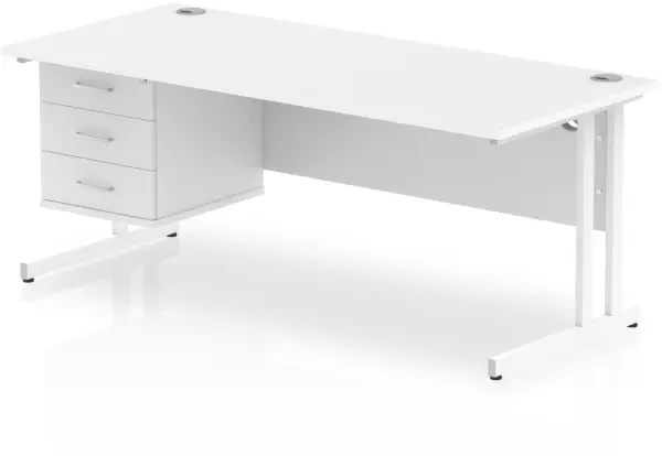 Dynamic Impulse Rectangular Desk with Cantilever Legs and 3 Drawer Fixed Pedestal - 1800 x 800mm - White