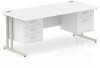 Dynamic Impulse Rectangular Desk with Cantilever Legs, 2 and 3 Drawer Fixed Pedestals - 1800mm x 800mm - White