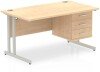 Dynamic Impulse Office Desk with 3 Drawer Fixed Pedestal - 1400 x 800mm - Maple