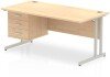 Dynamic Impulse Rectangular Desk with Cantilever Legs and 3 Drawer Fixed Pedestal - 1600 x 800mm - Maple