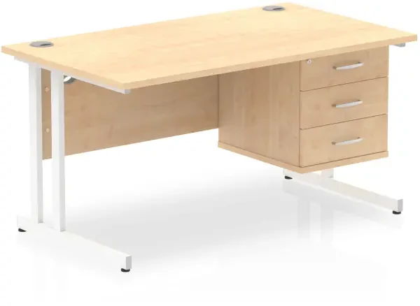 Dynamic Impulse Office Desk with 3 Drawer Fixed Pedestal - 1400 x 800mm - Maple