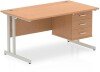 Dynamic Impulse Office Desk with 3 Drawer Fixed Pedestal - 1400 x 800mm - Oak