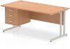 Dynamic Impulse Rectangular Desk with Cantilever Legs and 3 Drawer Fixed Pedestal - 1600 x 800mm - Oak