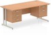 Dynamic Impulse Rectangular Desk with Cantilever Legs, 2 and 3 Drawer Fixed Pedestals - 1800mm x 800mm - Oak