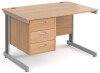Gentoo Rectangular Desk with Cable Managed Legs and 3 Drawer Fixed Pedestal - 1200mm x 800mm - Beech