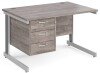 Gentoo Rectangular Desk with Cable Managed Legs and 3 Drawer Fixed Pedestal - 1200mm x 800mm - Grey Oak