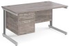 Gentoo Rectangular Desk with Cable Managed Legs and 2 Drawer Fixed Pedestal - 1400mm x 800mm - Grey Oak