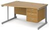 Gentoo Wave Desk with 3 Drawer Pedestal and Cable Managed Leg 1400 x 990mm - Oak