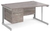 Gentoo Wave Desk with 2 Drawer Pedestal and Cable Managed Leg 1400 x 990mm - Grey Oak