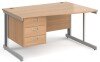 Gentoo Wave Desk with 3 Drawer Pedestal and Cable Managed Leg 1400 x 990mm - Beech