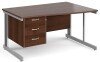 Gentoo Wave Desk with 3 Drawer Pedestal and Cable Managed Leg 1400 x 990mm - Walnut