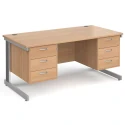 Gentoo Rectangular Desk with Cable Managed Legs, 3 and 3 Drawer Fixed Pedestals - 1600mm x 800mm