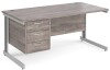 Gentoo Rectangular Desk with Cable Managed Legs and 3 Drawer Fixed Pedestal - 1600mm x 800mm - Grey Oak