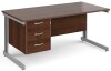 Gentoo Rectangular Desk with Cable Managed Legs and 3 Drawer Fixed Pedestal - 1600mm x 800mm - Walnut