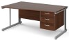 Gentoo Wave Desk with 3 Drawer Pedestal and Cable Managed Leg 1600 x 990mm - Walnut