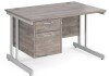 Gentoo Rectangular Desk with Twin Cantilever Legs and 2 Drawer Fixed Pedestal - 1200 x 800mm - Grey Oak
