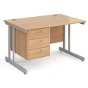 Gentoo Rectangular Desk with Twin Cantilever Legs and 3 Drawer Fixed Pedestal - 1200 x 800mm