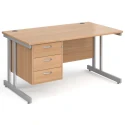 Gentoo Rectangular Desk with Twin Cantilever Legs and 3 Drawer Fixed Pedestal - 1400 x 800mm
