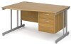 Gentoo Wave Desk with 2 Drawer Pedestal and Double Upright Leg 1400 x 990mm - Oak