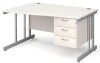 Gentoo Wave Desk with 3 Drawer Pedestal and Double Upright Leg 1400 x 990mm - White