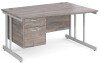 Gentoo Wave Desk with 2 Drawer Pedestal and Double Upright Leg 1400 x 990mm - Grey Oak