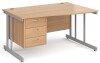 Gentoo Wave Desk with 3 Drawer Pedestal and Double Upright Leg 1400 x 990mm - Beech