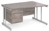 Gentoo Wave Desk with 3 Drawer Pedestal and Double Upright Leg 1400 x 990mm - Grey Oak
