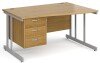 Gentoo Wave Desk with 3 Drawer Pedestal and Double Upright Leg 1400 x 990mm - Oak