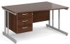 Gentoo Wave Desk with 3 Drawer Pedestal and Double Upright Leg 1400 x 990mm - Walnut