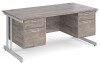 Gentoo Rectangular Desk with Twin Cantilever Legs, 2 and 2 Drawer Fixed Pedestals - 1600 x 800mm - Grey Oak
