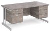 Gentoo Rectangular Desk with Twin Cantilever Legs, 2 and 3 Drawer Fixed Pedestals - 1600 x 800mm - Grey Oak