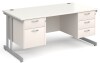 Gentoo Rectangular Desk with Twin Cantilever Legs, 2 and 3 Drawer Fixed Pedestals - 1600 x 800mm - White