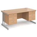 Gentoo Rectangular Desk with Twin Cantilever Legs, 3 and 3 Drawer Fixed Pedestals - 1600 x 800mm