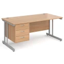 Gentoo Rectangular Desk with Twin Cantilever Legs and 3 Drawer Fixed Pedestal - 1600 x 800mm