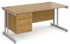 Gentoo Rectangular Desk with Twin Cantilever Legs and 3 Drawer Fixed Pedestal - 1600 x 800mm - Walnut