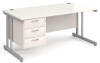 Gentoo Rectangular Desk with Twin Cantilever Legs and 3 Drawer Fixed Pedestal - 1600 x 800mm - White