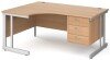 Gentoo Corner Desk with 3 Drawer Pedestal and Double Upright Leg 1600 x 1200mm - Beech