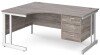 Gentoo Corner Desk with 3 Drawer Pedestal and Double Upright Leg 1600 x 1200mm - Grey Oak