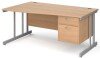 Gentoo Wave Desk with 2 Drawer Pedestal and Double Upright Leg 1600 x 990mm - Beech