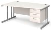 Gentoo Wave Desk with 3 Drawer Pedestal and Double Upright Leg 1600 x 990mm - White