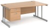 Gentoo Wave Desk with 2 Drawer Pedestal and Double Upright Leg 1600 x 990mm - Beech