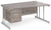 Gentoo Wave Desk with 3 Drawer Pedestal and Double Upright Leg 1600 x 990mm - Grey Oak