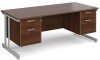 Gentoo Rectangular Desk with Twin Cantilever Legs, 2 and 2 Drawer Fixed Pedestals - 1800 x 800mm - Walnut
