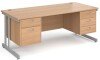 Gentoo Rectangular Desk with Twin Cantilever Legs, 2 and 3 Drawer Fixed Pedestals - 1800 x 800mm - Beech