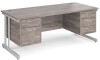 Gentoo Rectangular Desk with Twin Cantilever Legs, 2 and 3 Drawer Fixed Pedestals - 1800 x 800mm - Grey Oak